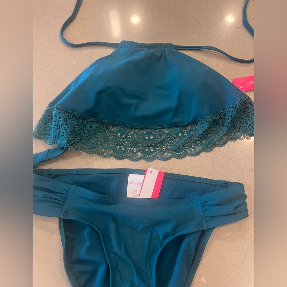 Teal Lace Trim Bikini Set - Picture 1 of 2